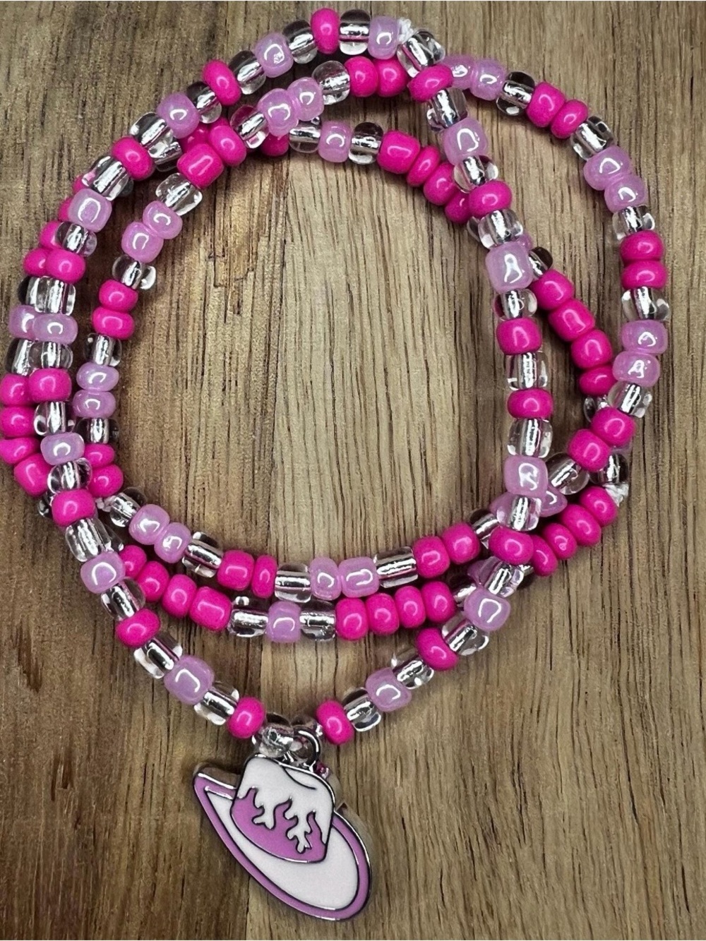 Pink Beaded Charm Bracelet